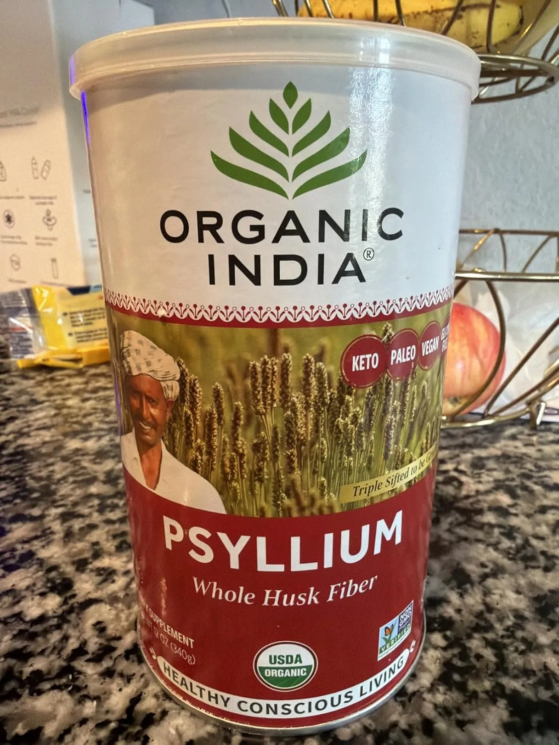 Customer photo of Organic India Psyllium Husk product packaging and container