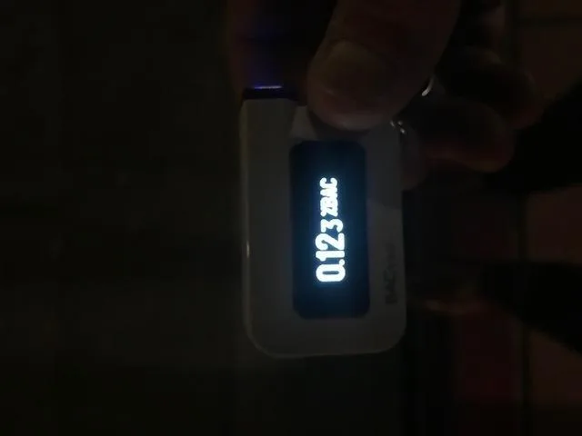 Customer photo of FoodMarble AIRE 2 device displaying breath test results on screen