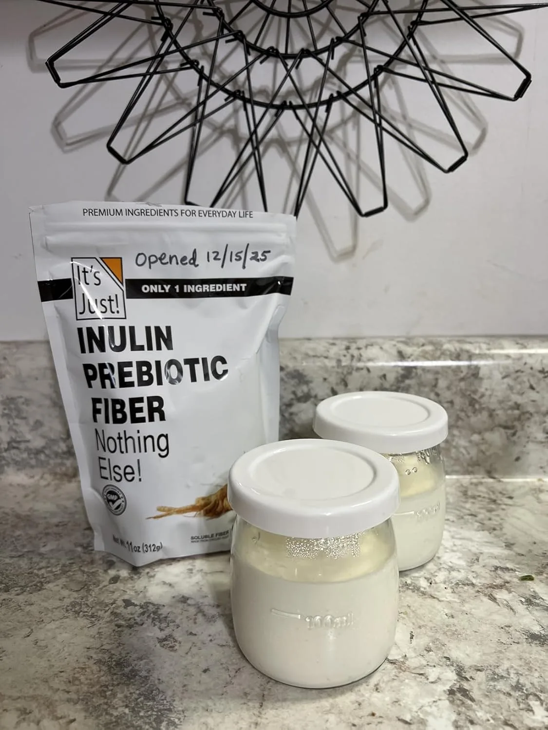 Customer photo of inulin powder product packaging and contents displayed
