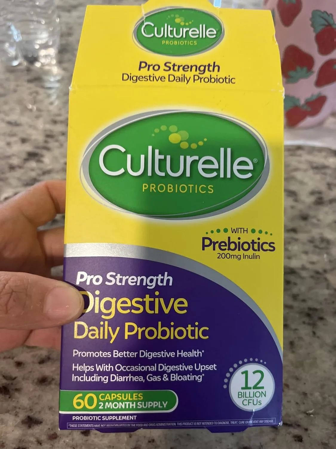 Customer photo of Culturelle Daily Probiotic bottle displayed on bathroom counter