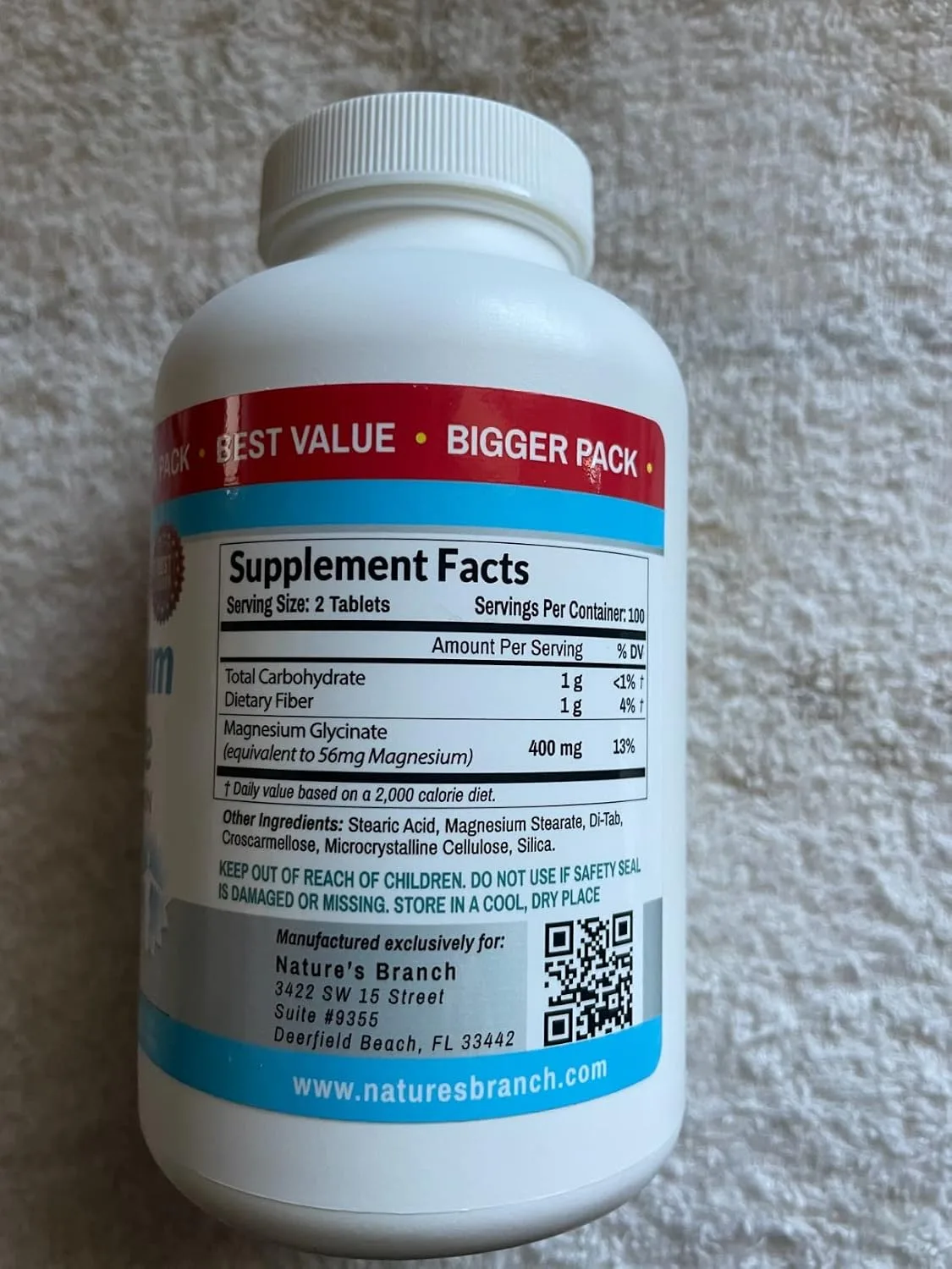 Customer photo of magnesium supplement bottle showing dosage instructions and ingredient label