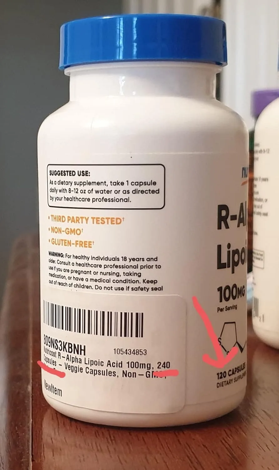 Customer photo of Alpha Lipoic Acid and Glutathione supplement bottles displayed together