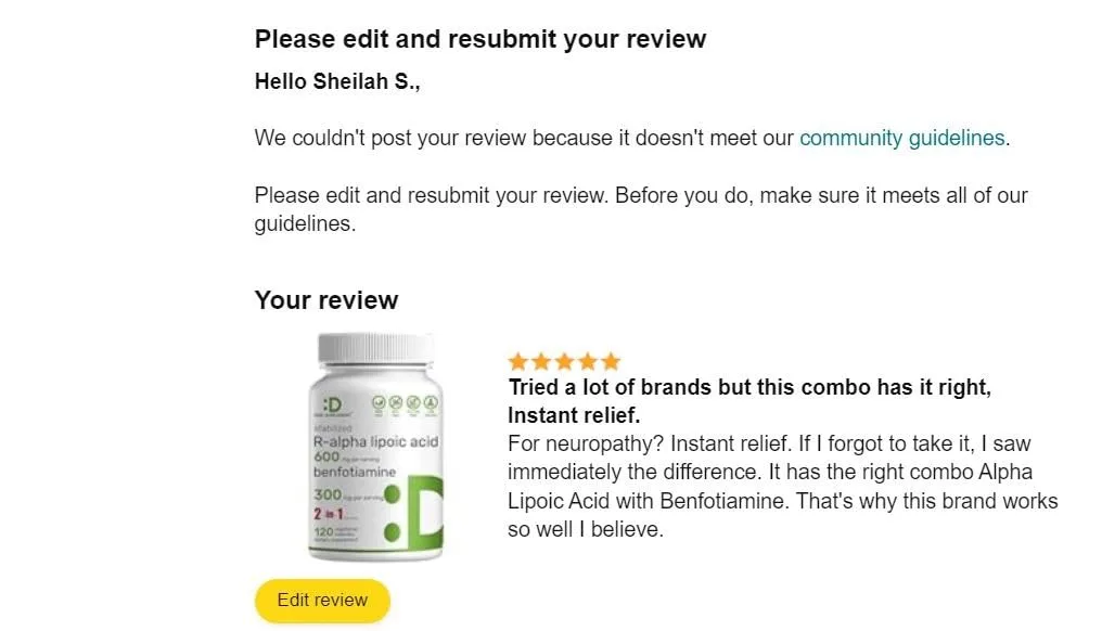 Customer review photo for Alpha Lipoic Acid and Glutathione: Can You Take Them Together?