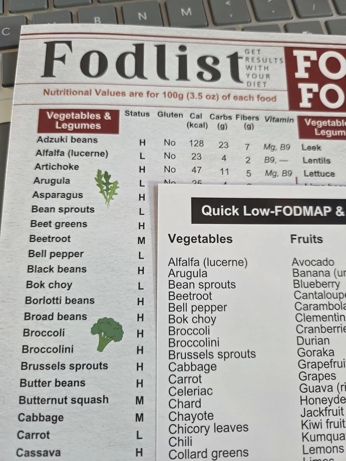 Customer photo of low-FODMAP diet food guide or meal planning chart